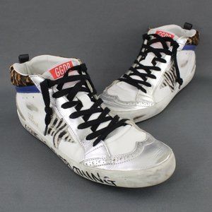 Golden Goose Midstar White Silver Animal Print Love Sneaker Size 40 10